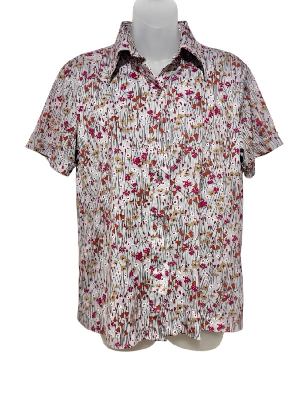 Vintage Sears Short-Sleeve Polyester Floral Button-Up Shirt